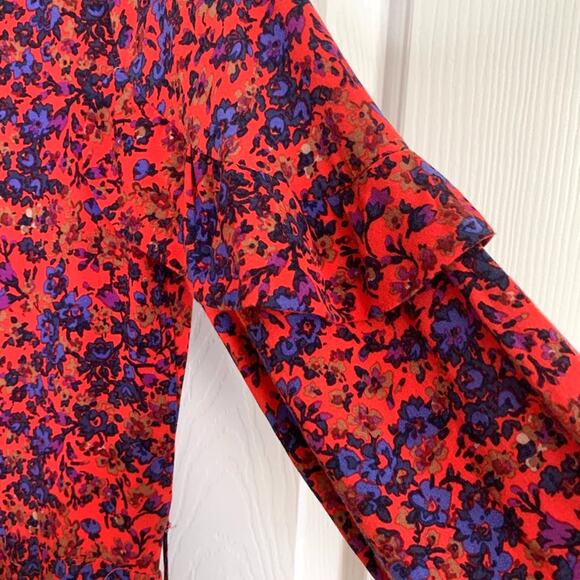 H & M Dress Red Floral Faux Wrap Ruffled Sleeves Ruffled Trim Dress Size 2 NEW - Picture 8 of 16